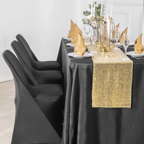 Miniatura 7 de Paquete de 6 fundas para sillas plegables de elastano negro en tela elástica lavable para bodas, fiestas, vacaciones, celebraciones y otros eventos