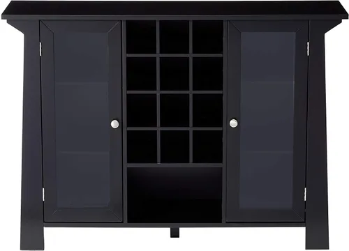 Miniatura 4 de Kings Brand Furniture Matanuska - Armario de madera para bar con almacenamiento de vino, color negro