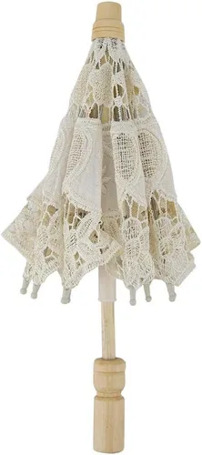 Miniatura 9 de Diyeeni Paraguas de novia, elegante sombrilla de bordado de algodón con encaje floral hecho a mano, sombrilla con mango de madera para bodas