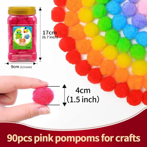 Miniatura 30 de Praisebank Pompones rojos, 90 unidades, 1.5 pulgadas, perfectos para artes y manualidades