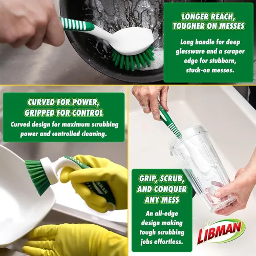 Miniatura 3 de Libman - Juego de cepillos de limpieza verde y blanco, juego de 3 piezas, cepillos multiusos para cocina, lavabos, fregaderos, lavavajillas