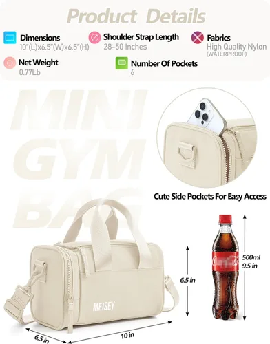 Miniatura 3 de Pequeña bolsa de gimnasio con compartimento húmedo y monedero, bolsa de lona para baile, yoga, entrenamiento, mini bolsa de gimnasio para mujer