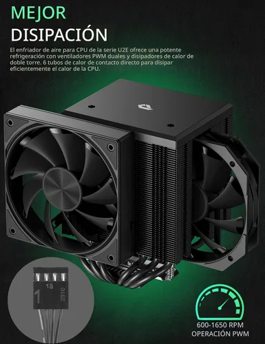 Miniatura 6 de Enfriador de aire para CPU, enfriador de CPU de doble torre con ventilador PWM de 120 mm, enfriador de aire para CPU de 6 tubos de calor