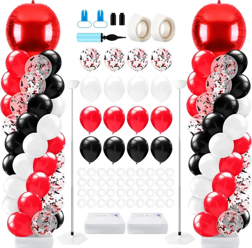 Miniatura 13 de Juego de 2 soportes de columna de globos de graduación dorados y negros para la clase de 2026, torre de arco de globos de suelo ajustable con globos