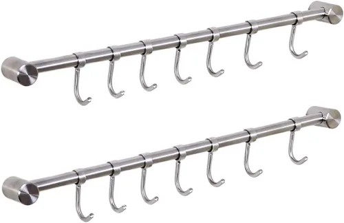Miniatura 7 de Estantes de utensilios de cocina de acero inoxidable 304 con 7 ganchos deslizantes montados en la pared de 15 pulgadas