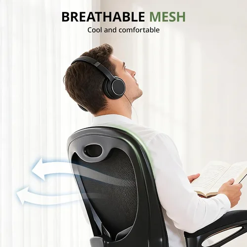 Miniatura 4 de Silla de oficina de capacidad de 330 libras, silla de escritorio ergonómica de malla transpirable con soporte lumbar y reposabrazos abatibles, silla