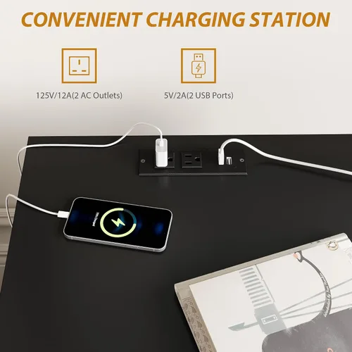 Miniatura 7 de FOTOSOK Mesita de noche negra, mesita de noche de 26" de altura con estación de carga, mesita de noche negra con puertos USB y tomas de corriente