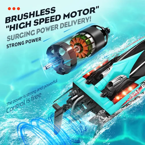 Miniatura 3 de BEZGAR Bote RC, barco de control remoto sin escobillas grande de 45 cm para adultos y niños, botes de velocidad RC grandes y rápidos de 55 KPH