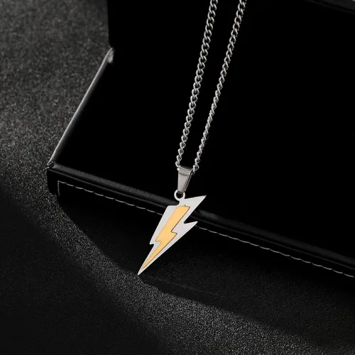 Miniatura 7 de Yumikoo Collar con colgante de acero inoxidable con rayo dorado para hombre y mujer