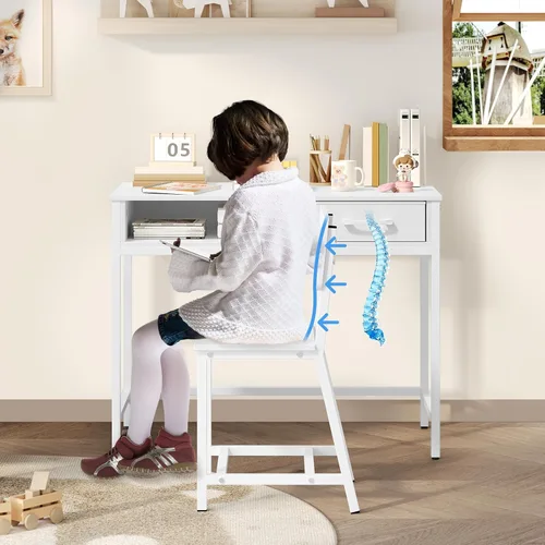 Miniatura 8 de MAHANCRIS Juego de escritorio y silla para niños, escritorio de escritura para estudiantes, escritorio de estudio para niños con clasificador