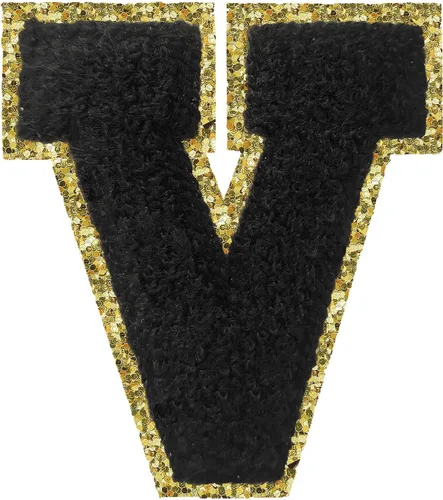 Miniatura 53 de Parches de letras termo-adhesivas de felpilla para chaquetas, parches de letras universitarias con brillantina para planchar en la letra azul A