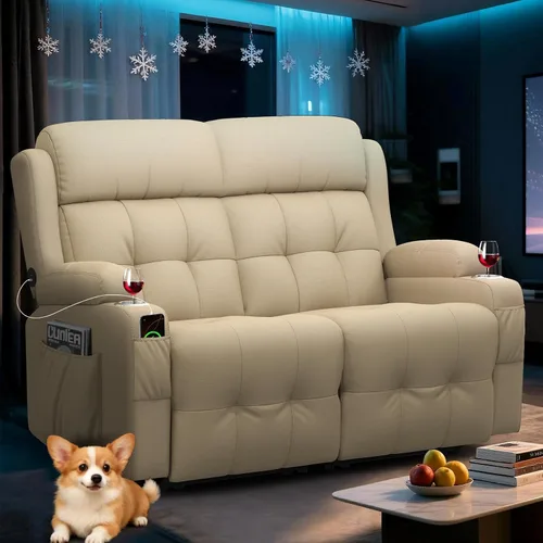 Miniatura 11 de Sofá reclinable biplaza, asiento de cine en casa de 4 plazas, sofá reclinable con USB, consola central, sillón reclinable de pared para caravana