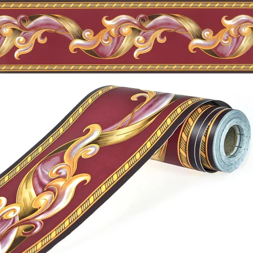 Miniatura 9 de Papel tapiz autoadhesivo para despegar y pegar, diseño moderno abstracto dorado/marrón/blanco extraíble para pared, bordes decorativos para techo