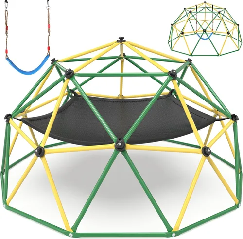 Amictoy Domo de Escalada, Escalador de 10 Pies con Hamaca y Columpio, Gimnasio de la Selva para el Patio Trasero para Niños, Modelo Mejorado 2025