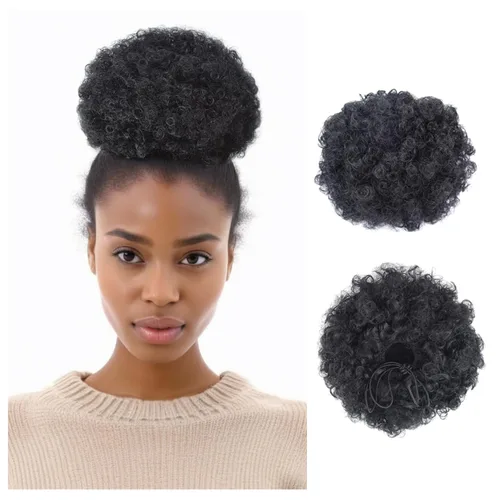 Extensión de cola de caballo afro con cordón, 3.16 onzas (3.17 oz), extensiones de moño de cabello rizado tipo afro, sintético, para mujeres negras,