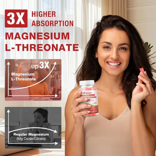 Miniatura 4 de Gomitas de magnesio L-treonato de 1000 mg - Suplemento cerebral para memoria y concentración para adultos y niños - Sin azúcar, sin OMG, sabor a