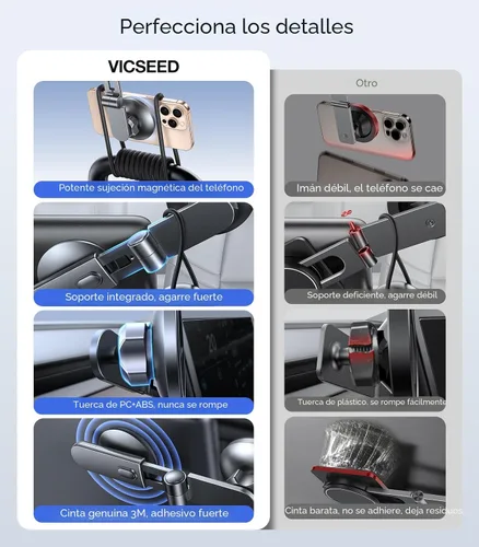 Miniatura 7 de VICSEED Soporte para teléfono Tesla. Potencia magnética más fuerte: soporte plegable oculto para teléfono Tesla compatible con todos los teléfonos