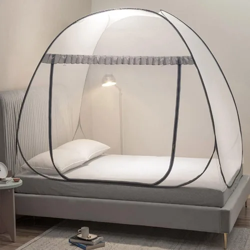 Mengersi Tienda de Mosquitera para Cama, Dosel de Cama Desplegable con Fondo de Red, Tienda de Cama con Mosquitera para Niños y Niñas, Cama, Gris