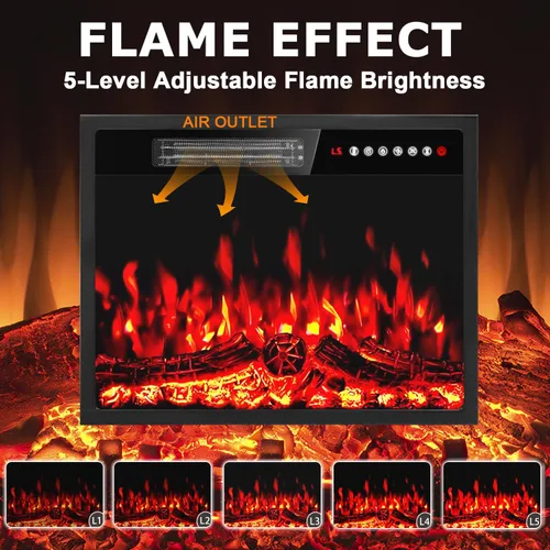 Miniatura 3 de PRETZI Calentador eléctrico de chimenea de 23 pulgadas, chimenea empotrada con control remoto y panel de control, efectos de llama LED ajustables