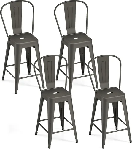 Miniatura 11 de Giantex Juego de 4 taburetes de bar de metal de 24 pulgadas, sillas de barra de altura de mostrador con respaldo extraíble y reposapiés integrado