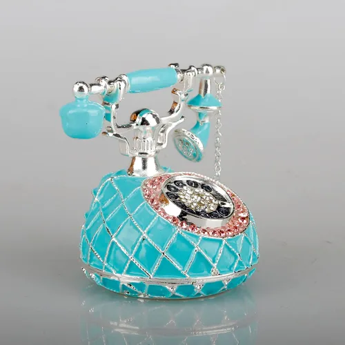 Miniatura 3 de SEVENBEES Figuras de teléfono turquesa, caja esmaltada con bisagras con cristales rosados, joyeros decorativos, coleccionables, regalos para niñas