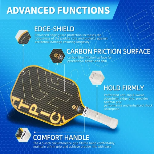 Miniatura 2 de Pickleball Paddles, Carbon Fiber Pickleball Paddle High Grit & Spin with PP Honeycomb Core 16mm Thickness and Thermoformed Elongated
