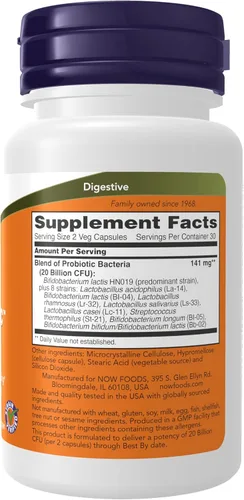 Miniatura 2 de NOW Foods Suplementos, Clinical GI Probiotic™, Fórmula 50+, Cepa Verificada, 60 Cápsulas Veganas