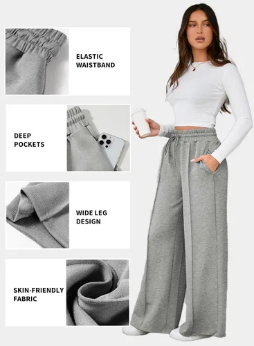 Miniatura 4 de Aleumdr Pantalones deportivos de cintura alta con cordón y pierna ancha con bolsillos, pantalones de yoga sueltos casuales para mujer