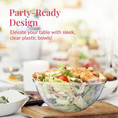 Miniatura 6 de Prestee Paquete de 4 cuencos de plástico transparente de 150 onzas – Cuencos grandes y redondos de plástico para fiestas, ensaladas, papas fritas