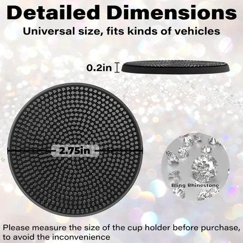 Miniatura 2 de BFXM 2 piezas de portavasos brillantes, portavasos antideslizantes de silicona con diamantes universales de 2.75 pulgadas, accesorios brillantes