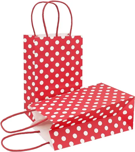 Miniatura 10 de AZOWA Bolsas de papel azul claro con lunares blancos, pequeñas bolsas de regalo de lunares azul claro para recuerdos de fiesta