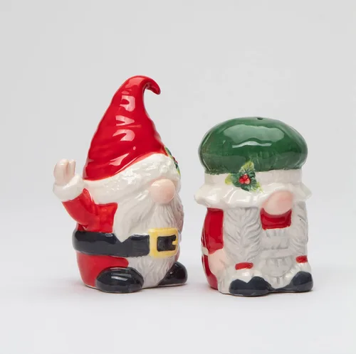 Miniatura 4 de Juego de salero y pimentero para parejas de Papá Noel, diseño de gnomos de Navidad de cerámica fina