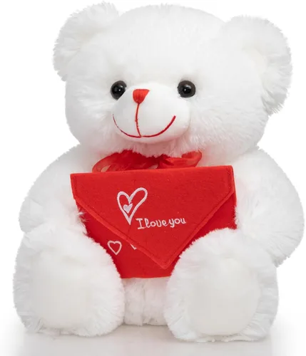Miniatura 6 de HollyHOME Oso de Peluche Oso de Rosa Oso de Peluche Suave con Sobre Rojo de Felpa Suave Juguetes de Vacaciones Regalo 30 cm Blanco