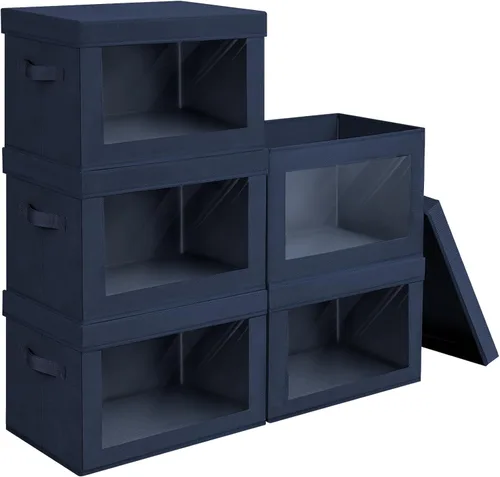 Miniatura 28 de Homsorout Contenedores de almacenamiento con tapas, organizadores pequeños de tela con ventana, contenedores de almacenamiento plegables para ropa