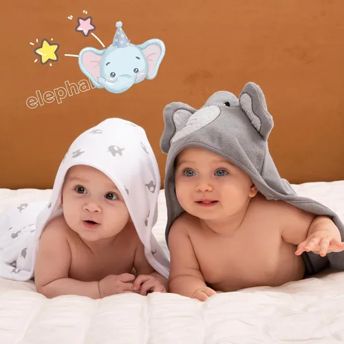 Miniatura 6 de Momcozy Toalla de bebé con capucha de elefante lindo – 8 piezas esenciales de baño, 2 toallas y 6 paños de lavado, regalo perfecto para niños