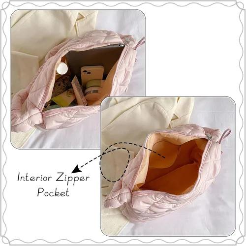 Miniatura 7 de Ovida Bolso grande para mujer, acolchado, de algodón, acolchado, para el hombro, para invierno, cálido, ligero, con cremallera