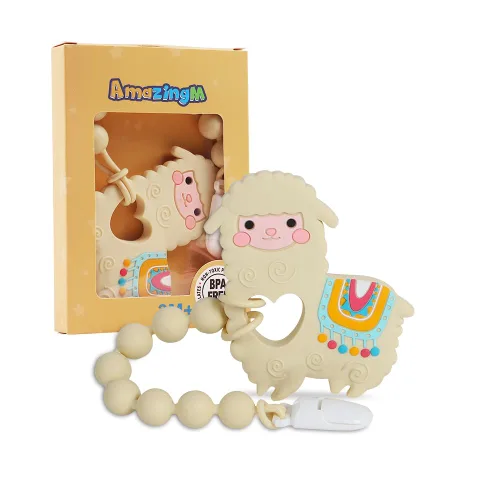 Miniatura 9 de Juguete mordedor de silicona de grado alimenticio para bebés con soporte para chupete, juguetes de dentición, juego de regalo para niños y niñas a