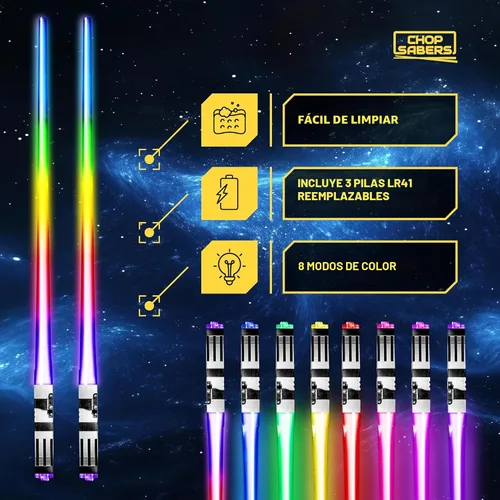 Miniatura 3 de Palillos de sable de luz con luz LED brillante, de Star Wars, reutilizables, para sushi, luz LED con 8 modos de color de luz, 1 par