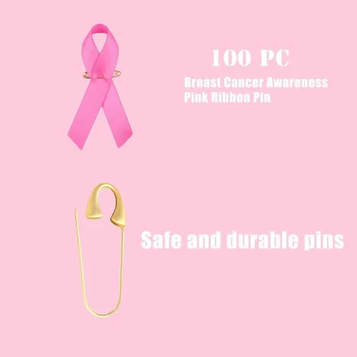 Miniatura 2 de 100 pines de cinta rosa para concientización sobre el cáncer de mama, recaudación de fondos, botones de solapa, caridad, eventos públicos