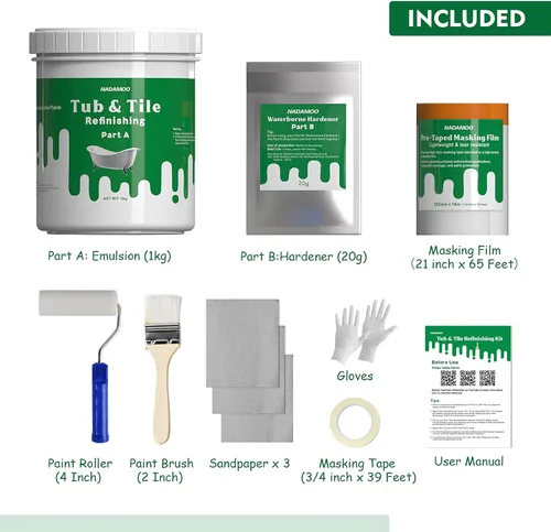 Miniatura 2 de Kit de reacabado de azulejos y bañera NADAMOO, blanco, sin herramientas, 500g/17 oz de emulsión y 10g de endurecedor