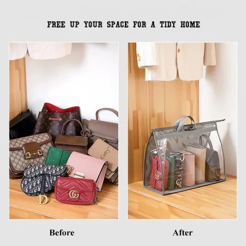Miniatura 5 de fazhongfa 2 bolsas para el polvo para bolsas, organizador de almacenamiento de bolsos transparentes, no tejidas, bolsa colgante con cremallera y asa