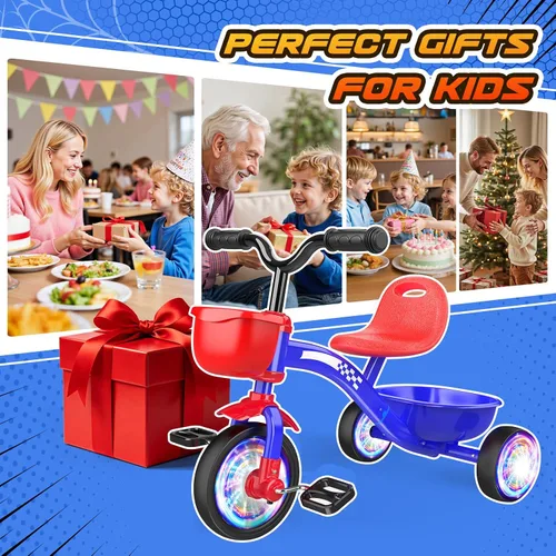 Miniatura 7 de Triciclo para niños pequeños de 1-3, 3-5 años, bicicleta de equilibrio de unicornio para bebés con ruedas de iluminación coloridas y canasta grande
