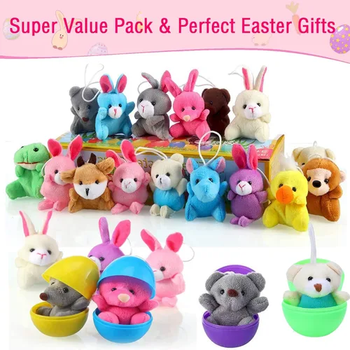 Miniatura 3 de Paquete de 18 huevos de Pascua rellenos con mini animales de peluche para niños, cesta de Pascua, búsqueda de huevos de Pascua, recuerdo de fiesta
