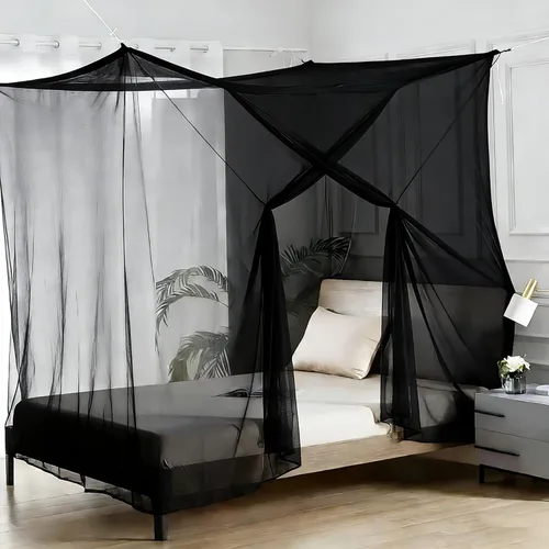 Miniatura 5 de Comtelek Dosel de Cama de 8 Esquinas con 100 Luces LED de Cadena de Estrellas Operadas por Batería, Red de Cama Estilo Único de 4 Puertas Cortinas