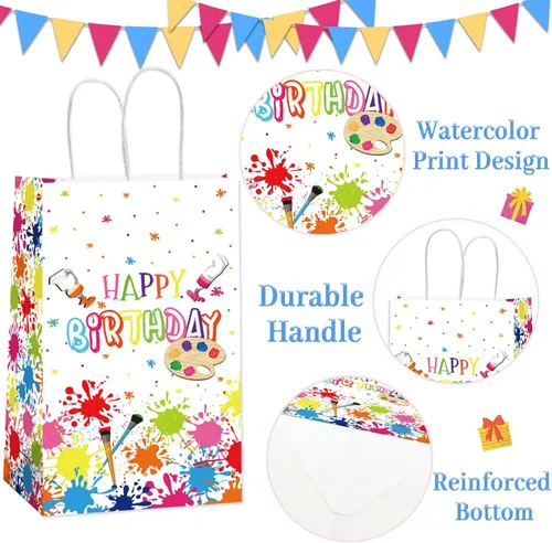 Miniatura 2 de gisgfim 12 bolsas de arte de pintura prémium con temática artística de cumpleaños, bolsas de golosinas, suministros de regalo, bolsas de regalo