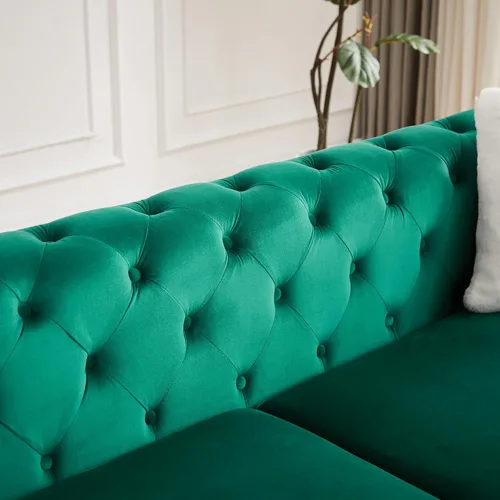 Miniatura 6 de KEIKI Sofá Chesterfield de terciopelo de lujo de 61 pulgadas con 2 almohadas, estilo mediados de siglo con botones copetudos de 2 plazas con cojines