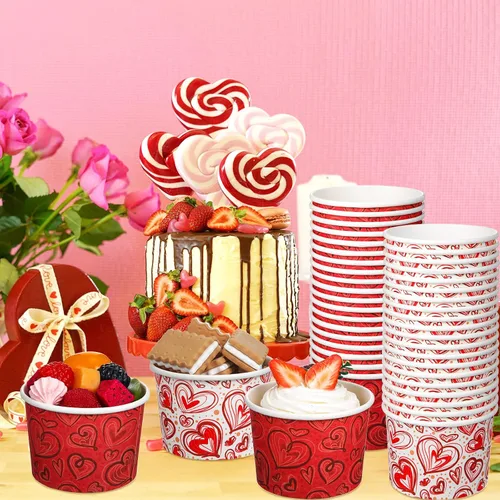 Miniatura 5 de Zopeal 80 tazas de helado para el Día de la Madre, de 9 onzas, cuencos desechables de San Valentín, cuencos de papel con corazón rojo, para postres