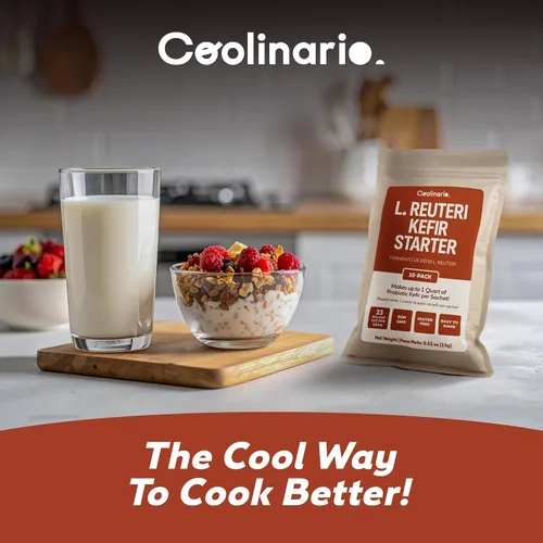 Miniatura 10 de Coolinario L Reuteri Kefir Starter Powder (paquete de 10, bolsitas de 0.05 onzas), cultivos de kéfir vivo con probióticos Lactobacillus Reuteri