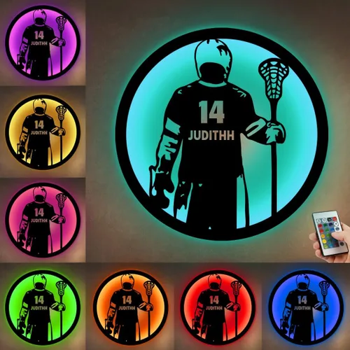 Miniatura 37 de Letrero de metal de jersey deportivo personalizado con luz LED, nombre y número personalizado, letrero de neón con nombre personalizado, decoración