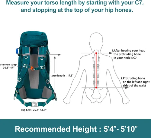 Miniatura 5 de N NEVO RHINO - Mochila de senderismo con marco interno 50, 60, 65, 70 y 80 L, mochila impermeable para escalar, camping, con cubierta de lluvia